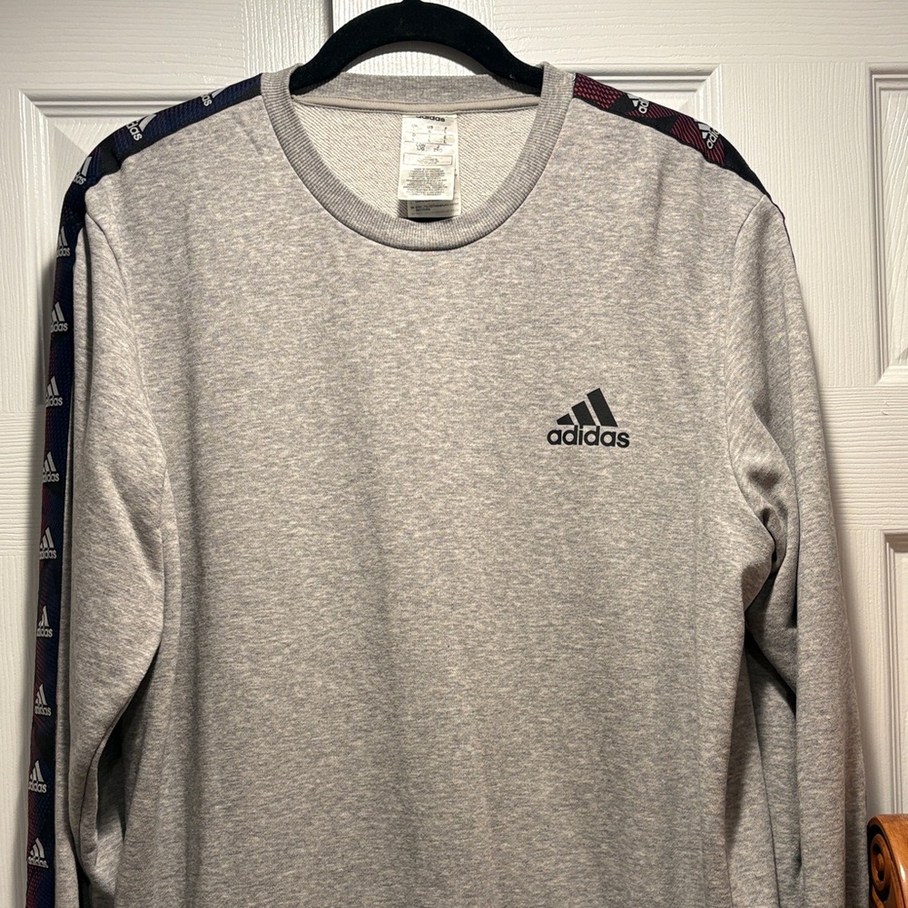 adidas Light Gray Crewneck Sweatshirt with Navy Logo Tape